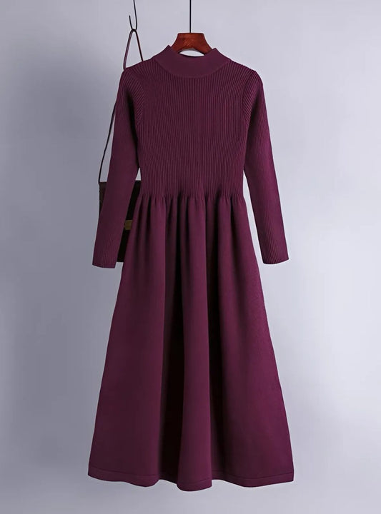 Ribbed Knit Flared Midi Dress