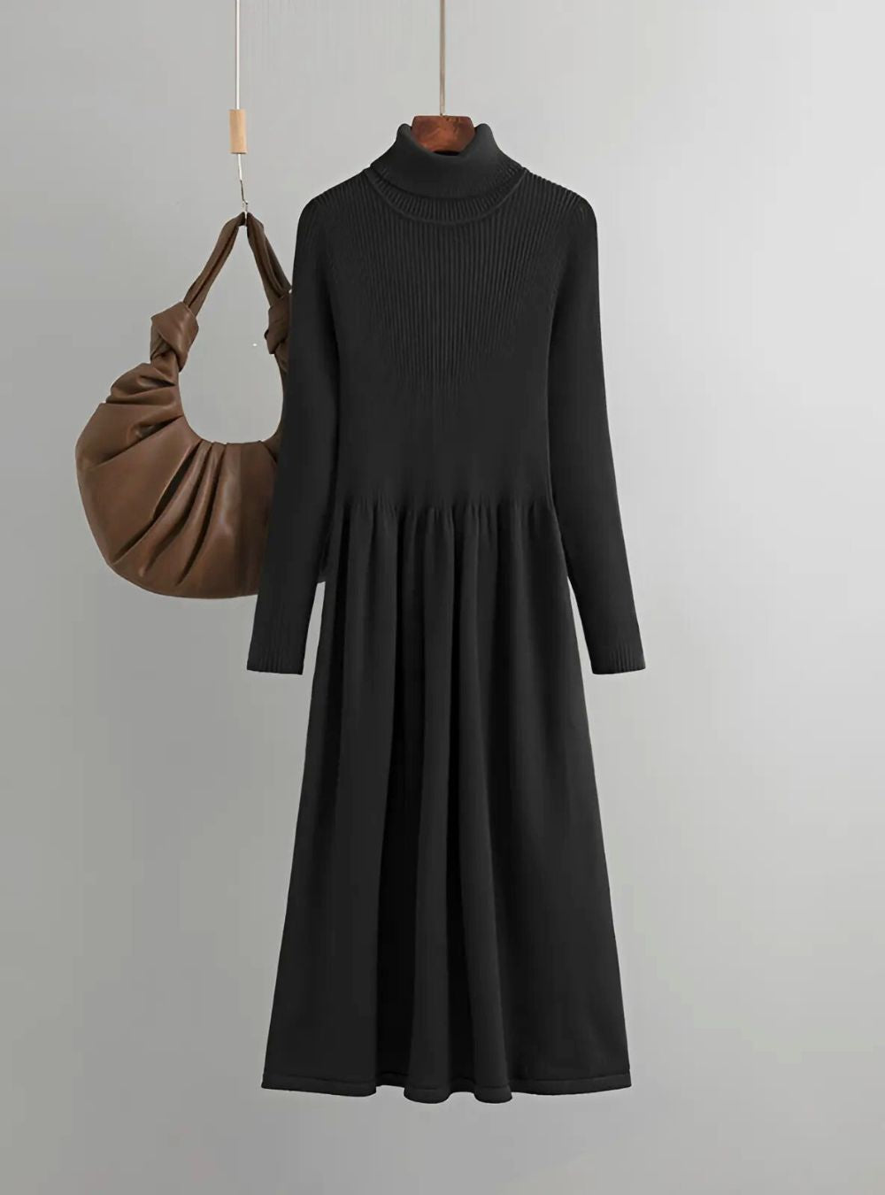 Ribbed Knit Flared Midi Dress