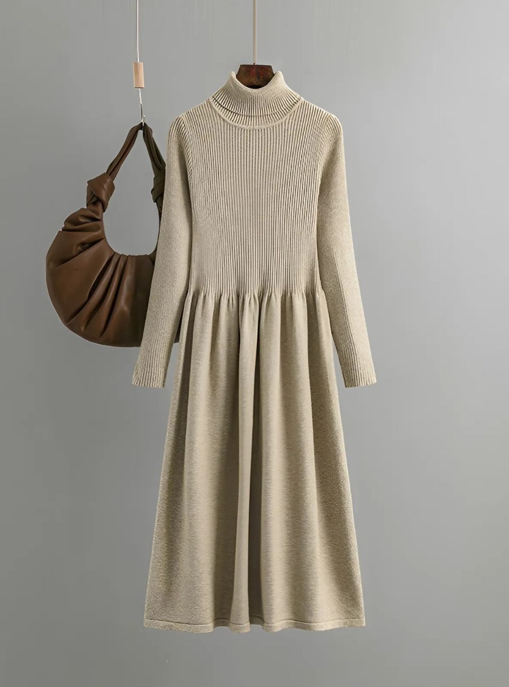 Ribbed Knit Flared Midi Dress