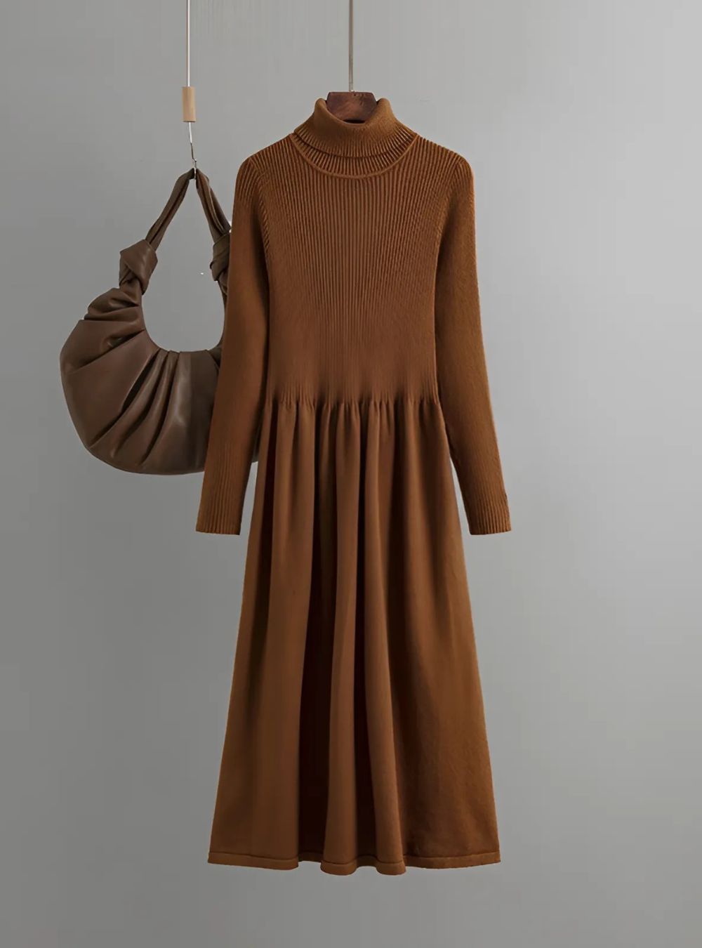 Ribbed Knit Flared Midi Dress