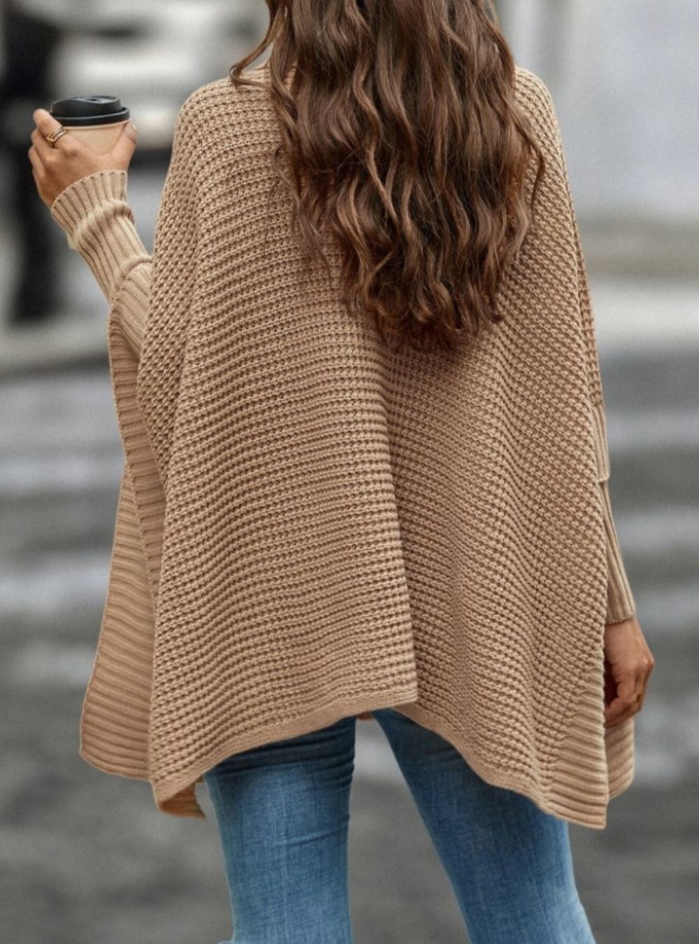 Turtleneck Batwing Poncho Sweater