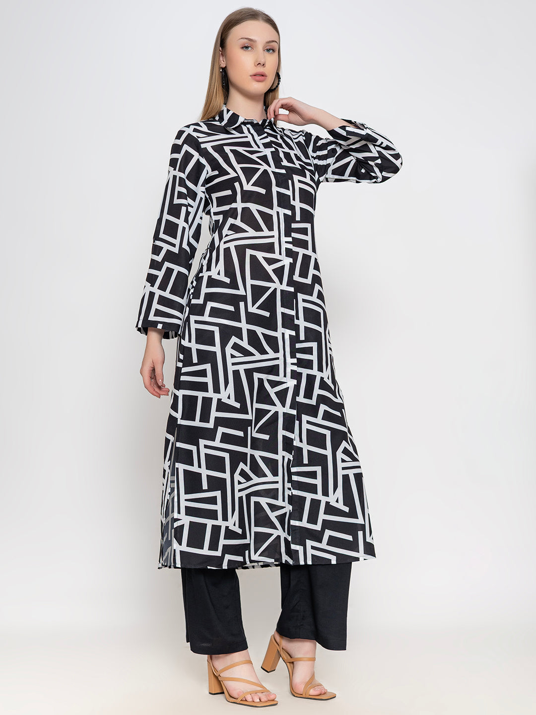 Monochrome long shirt coord set