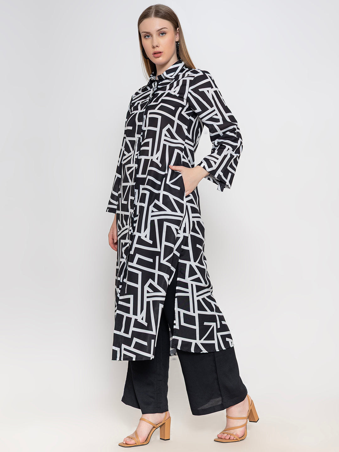 Monochrome long shirt coord set