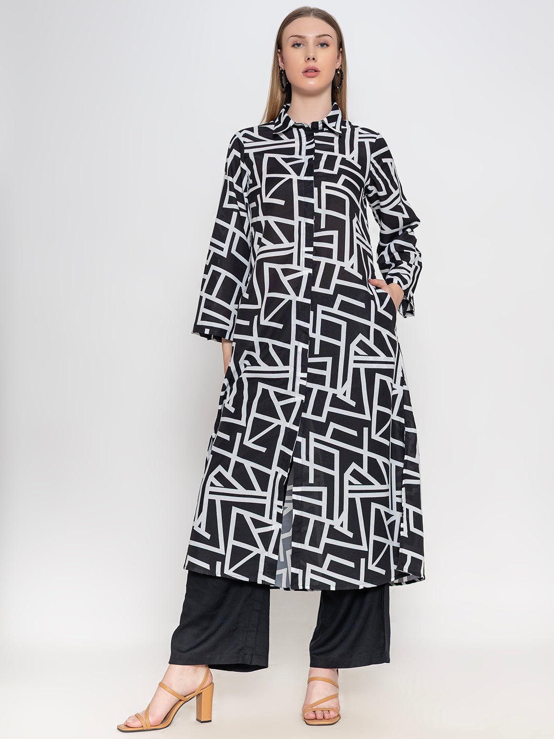 Monochrome long shirt coord set