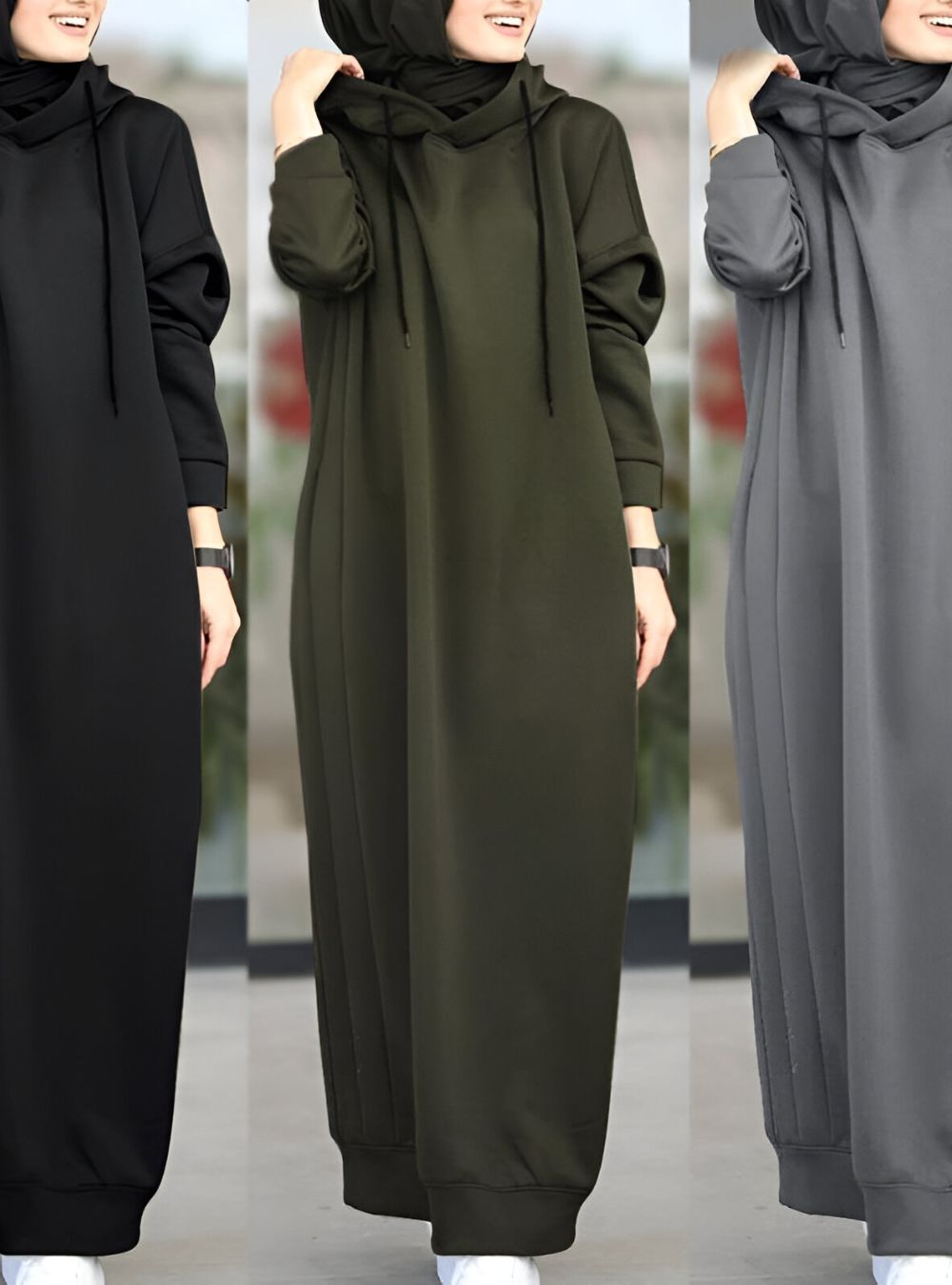 Fleece Line Hoodie Maxi Dress