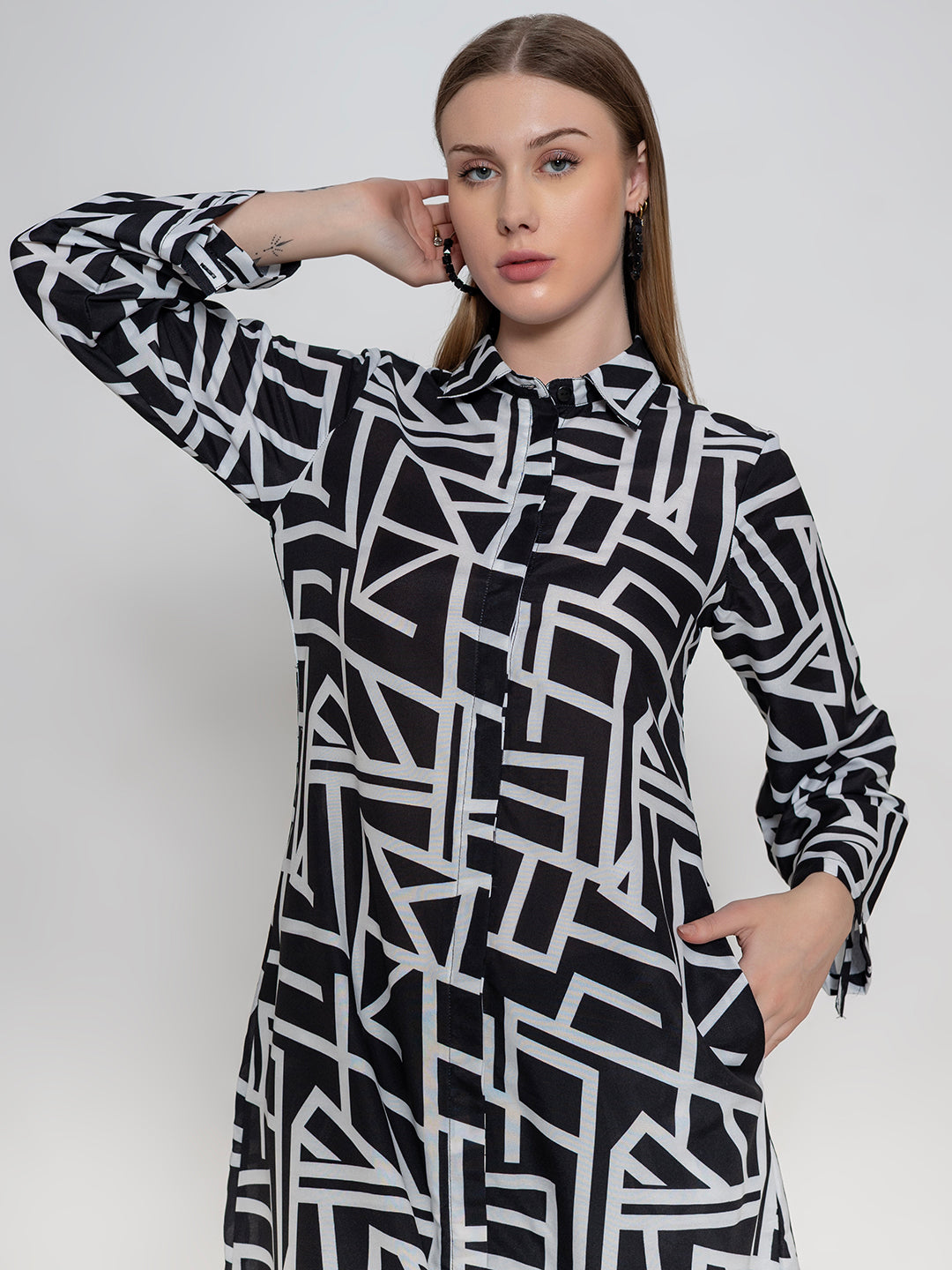 Monochrome long shirt coord set