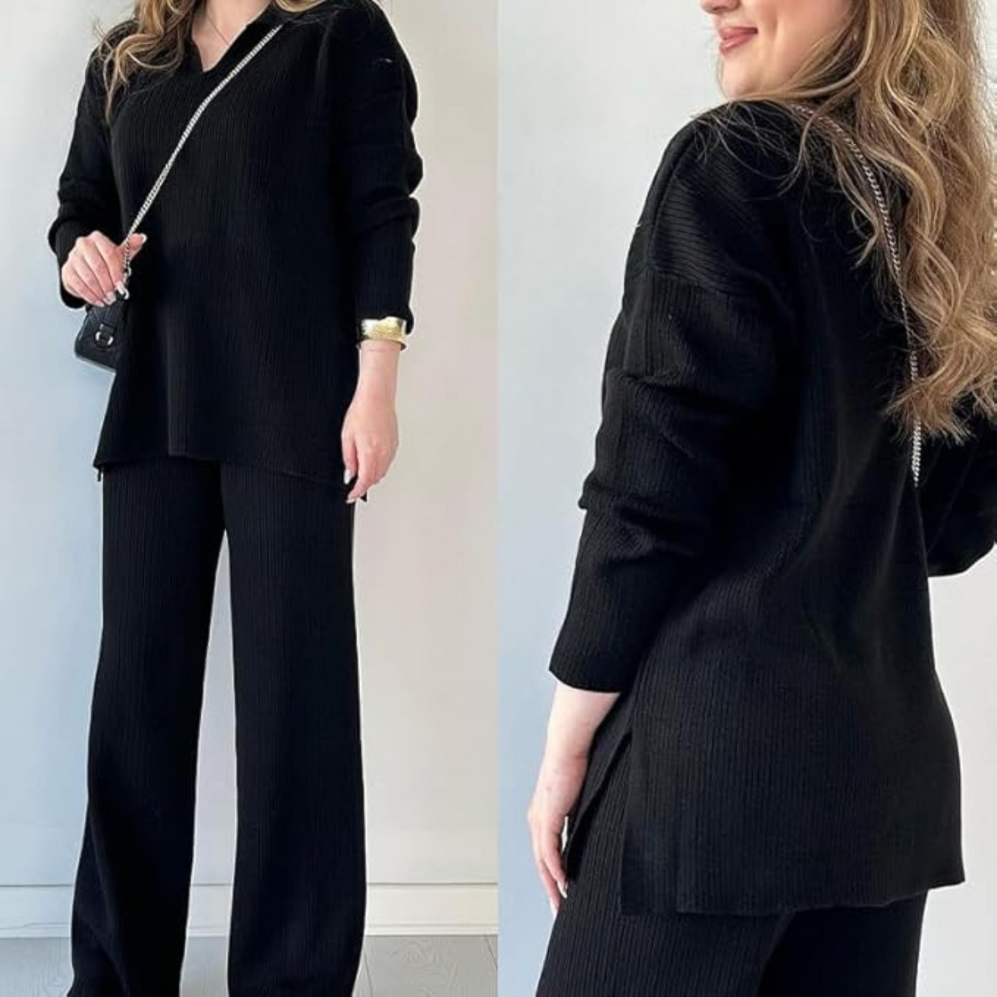 Winter Women's Knit V-neck Co Ord Set