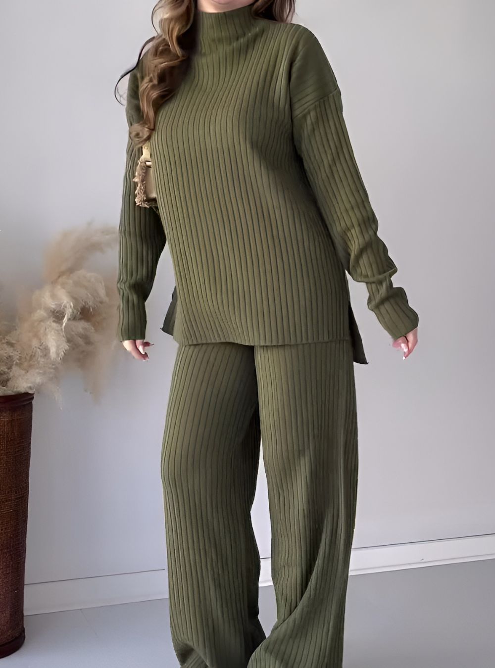 Chic-Slit Turtleneck Knit Co-ord Set